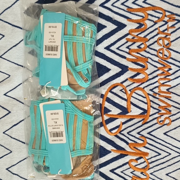 Beach Bunny Hard Summer XL Tri Top Tie Side Skimpy Bottom Aqua NWT - Picture 7 of 9